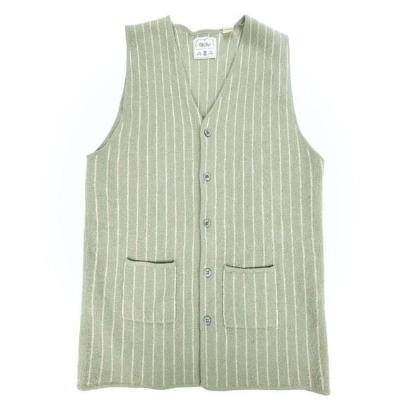 VINTAGE 100% Wool Old Money Button Down Knit Vest Cardigan Sweater Medium Stripe - Picture 1 of 6